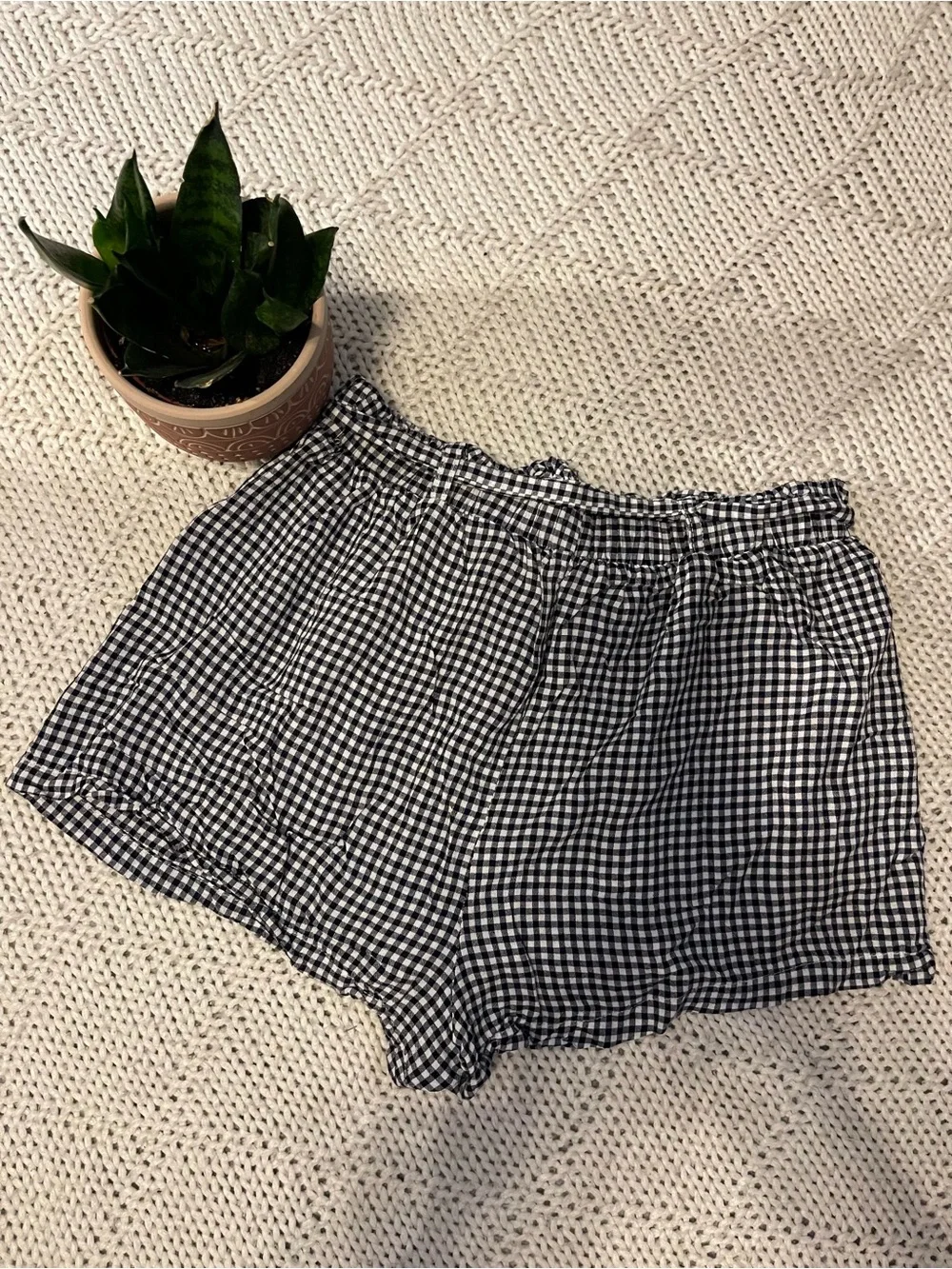 Forever 21 Black White Gingham Paperbag Shorts Size M Tie Waist Cottagecore